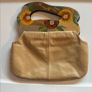 Vintage Floral Handle Tan Leather Women's Bag